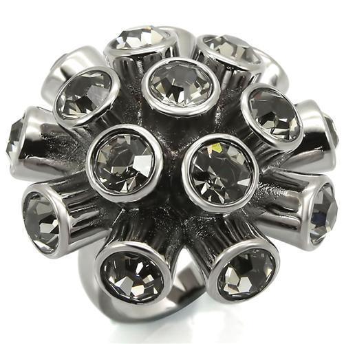Alamode Ruthenium Brass Ring with Top Grade Crystal in Jet - Flyclothing LLC
