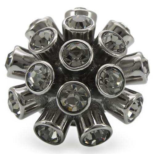 Alamode Ruthenium Brass Ring with Top Grade Crystal in Jet - Alamode - Flyclothing LLC