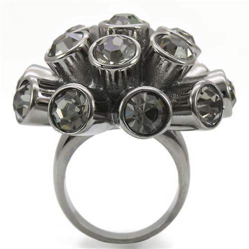 Alamode Ruthenium Brass Ring with Top Grade Crystal in Jet - Alamode - Flyclothing LLC