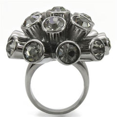 Alamode Ruthenium Brass Ring with Top Grade Crystal in Jet - Flyclothing LLC