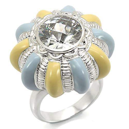 Alamode Rhodium Brass Ring with AAA Grade CZ in Clear - Alamode - Flyclothing LLC
