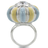 Alamode Rhodium Brass Ring with AAA Grade CZ in Clear - Alamode