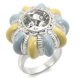 Alamode Rhodium Brass Ring with AAA Grade CZ in Clear - Alamode