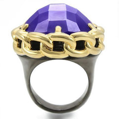 Alamode Gold+Ruthenium Brass Ring with Milky CZ in Tanzanite - Alamode