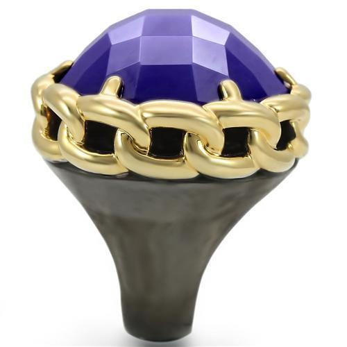 Alamode Gold+Ruthenium Brass Ring with Milky CZ in Tanzanite - Alamode