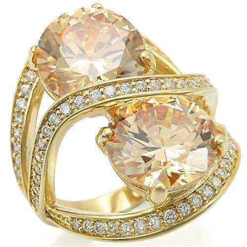 Alamode Gold Brass Ring with AAA Grade CZ in Champagne - Alamode - Flyclothing LLC