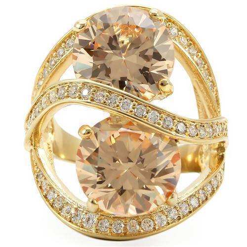 Alamode Gold Brass Ring with AAA Grade CZ in Champagne - Alamode - Flyclothing LLC