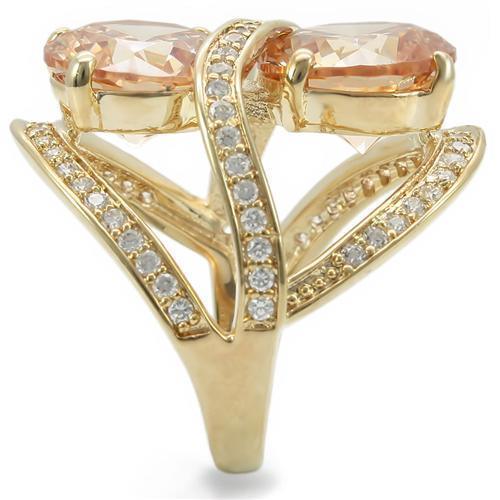 Alamode Gold Brass Ring with AAA Grade CZ in Champagne - Flyclothing LLC