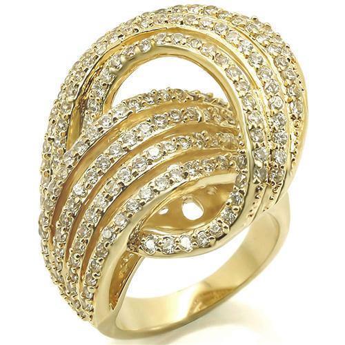 Alamode Gold Brass Ring with AAA Grade CZ in Clear - Alamode
