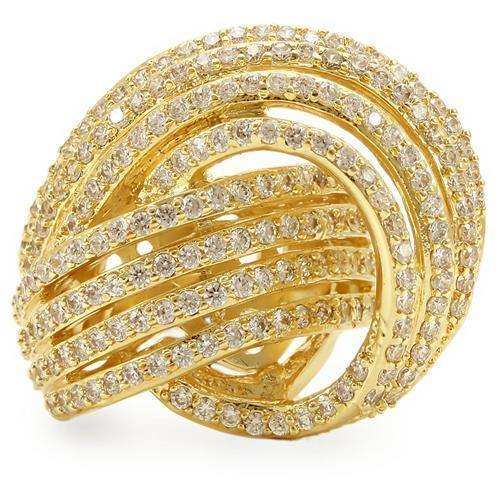 Alamode Gold Brass Ring with AAA Grade CZ in Clear - Alamode - Flyclothing LLC