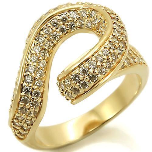Alamode Gold Brass Ring with AAA Grade CZ in Clear - Alamode