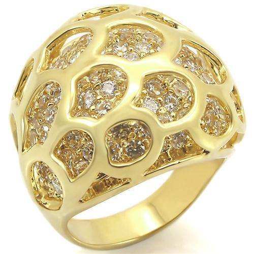 Alamode Gold Brass Ring with AAA Grade CZ in Clear - Alamode - Flyclothing LLC