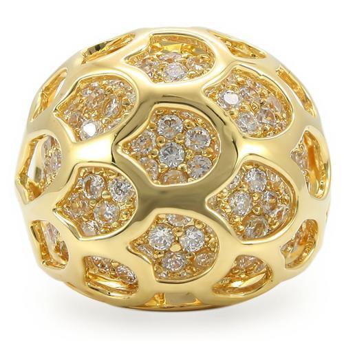 Alamode Gold Brass Ring with AAA Grade CZ in Clear - Flyclothing LLC