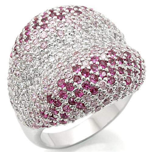 Alamode Rhodium Brass Ring with AAA Grade CZ in Multi Color - Flyclothing LLC