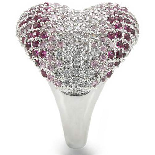 Alamode Rhodium Brass Ring with AAA Grade CZ in Multi Color - Alamode - Flyclothing LLC