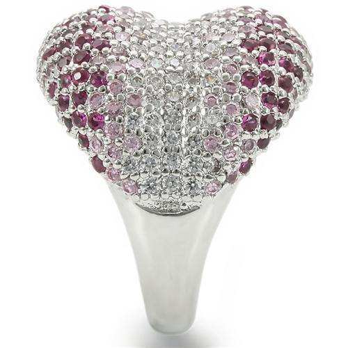 Alamode Rhodium Brass Ring with AAA Grade CZ in Multi Color - Alamode - Flyclothing LLC