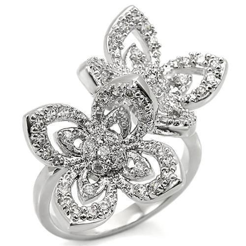 Alamode Rhodium Brass Ring with AAA Grade CZ in Clear - Alamode