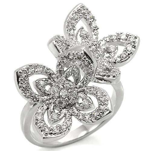 Alamode Rhodium Brass Ring with AAA Grade CZ in Clear - Alamode - Flyclothing LLC