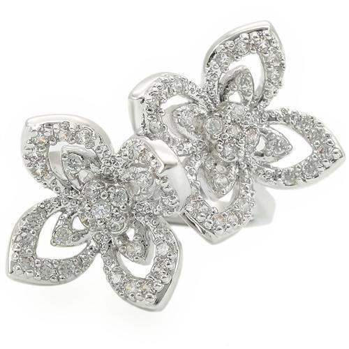 Alamode Rhodium Brass Ring with AAA Grade CZ in Clear - Alamode - Flyclothing LLC