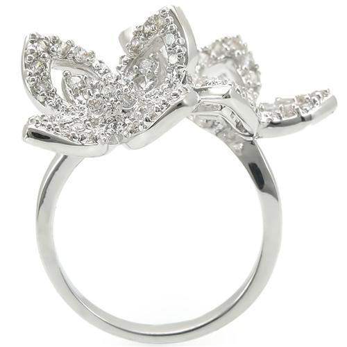 Alamode Rhodium Brass Ring with AAA Grade CZ in Clear - Alamode - Flyclothing LLC