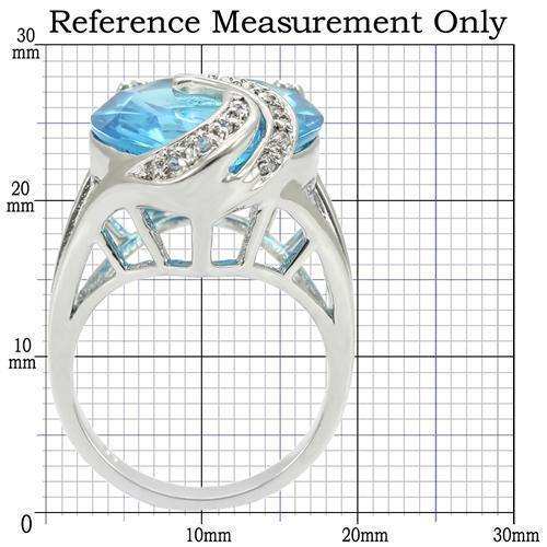 Alamode Rhodium Brass Ring with Synthetic Synthetic Glass in Sea Blue - Alamode - Flyclothing LLC
