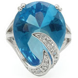 Alamode Rhodium Brass Ring with Synthetic Synthetic Glass in Sea Blue - Alamode