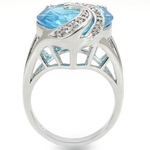 Alamode Rhodium Brass Ring with Synthetic Synthetic Glass in Sea Blue - Alamode - Flyclothing LLC