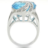 Alamode Rhodium Brass Ring with Synthetic Synthetic Glass in Sea Blue - Alamode