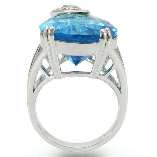 Alamode Rhodium Brass Ring with Synthetic Synthetic Glass in Sea Blue - Alamode - Flyclothing LLC