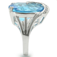 Alamode Rhodium Brass Ring with Synthetic Synthetic Glass in Sea Blue - Flyclothing LLC