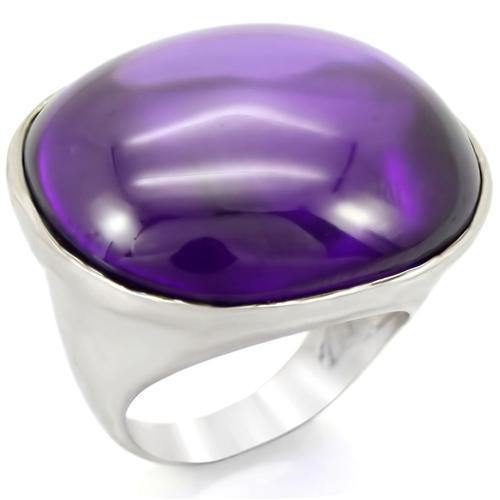 Alamode Rhodium Brass Ring with Genuine Stone in Amethyst - Alamode