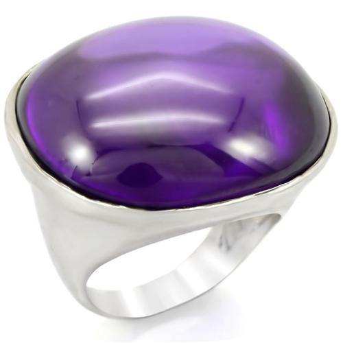 Alamode Rhodium Brass Ring with Genuine Stone in Amethyst - Alamode - Flyclothing LLC