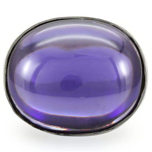 Alamode Rhodium Brass Ring with Genuine Stone in Amethyst - Alamode - Flyclothing LLC