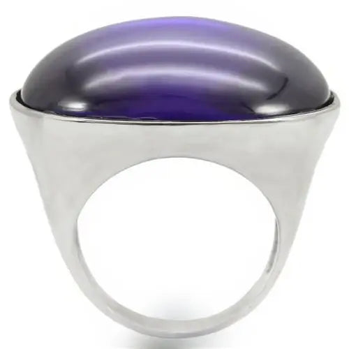 Alamode Rhodium Brass Ring with Genuine Stone in Amethyst - Alamode - Flyclothing LLC
