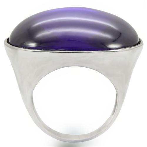 Alamode Rhodium Brass Ring with Genuine Stone in Amethyst - Alamode - Flyclothing LLC