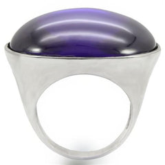 Alamode Rhodium Brass Ring with Genuine Stone in Amethyst - Flyclothing LLC
