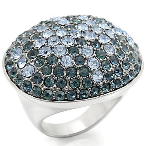 Alamode Rhodium + Ruthenium Brass Ring with Top Grade Crystal in Light Sapphire - Flyclothing LLC