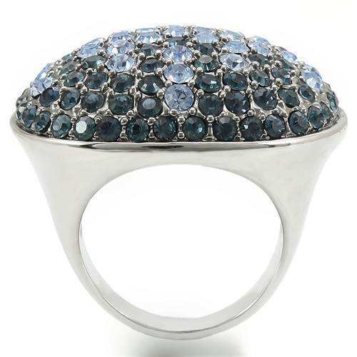 Alamode Rhodium + Ruthenium Brass Ring with Top Grade Crystal in Light Sapphire - Alamode - Flyclothing LLC
