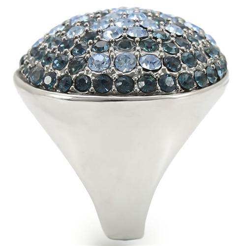 Alamode Rhodium + Ruthenium Brass Ring with Top Grade Crystal in Light Sapphire - Alamode - Flyclothing LLC