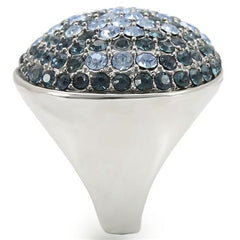 Alamode Rhodium + Ruthenium Brass Ring with Top Grade Crystal in Light Sapphire - Flyclothing LLC