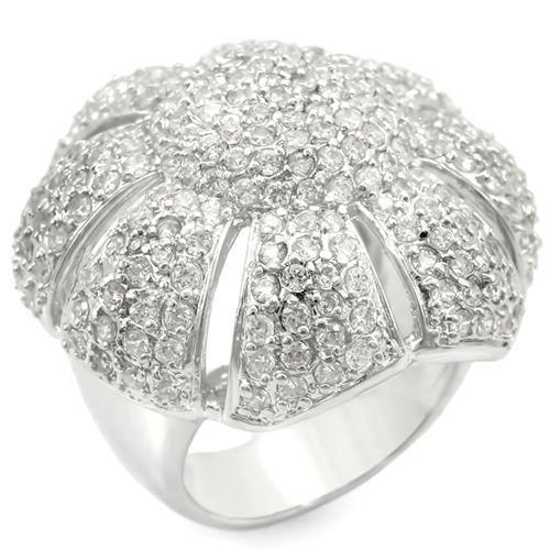 Alamode Rhodium Brass Ring with AAA Grade CZ in Clear - Alamode