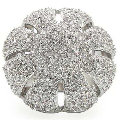 Alamode Rhodium Brass Ring with AAA Grade CZ in Clear - Alamode - Flyclothing LLC