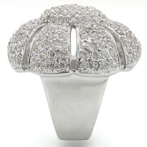 Alamode Rhodium Brass Ring with AAA Grade CZ in Clear - Alamode - Flyclothing LLC