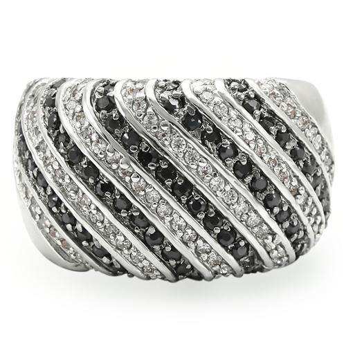 Alamode Rhodium + Ruthenium Brass Ring with AAA Grade CZ in Jet - Alamode - Flyclothing LLC