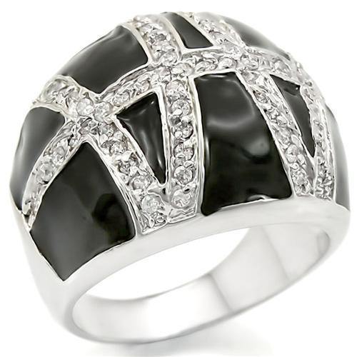 Alamode Rhodium Brass Ring with AAA Grade CZ in Clear - Alamode