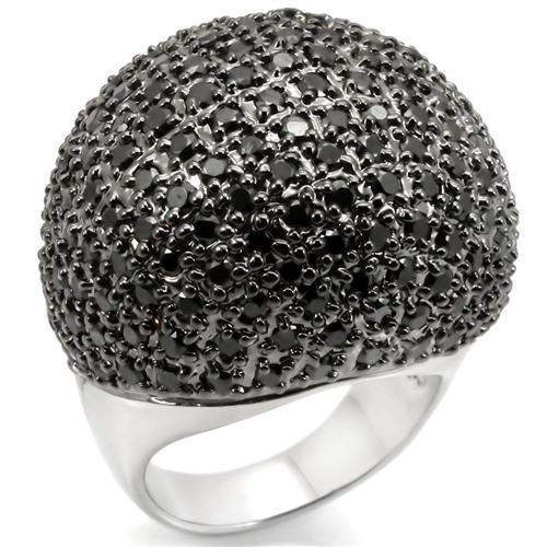 Alamode Rhodium + Ruthenium Brass Ring with AAA Grade CZ in Jet - Alamode - Flyclothing LLC