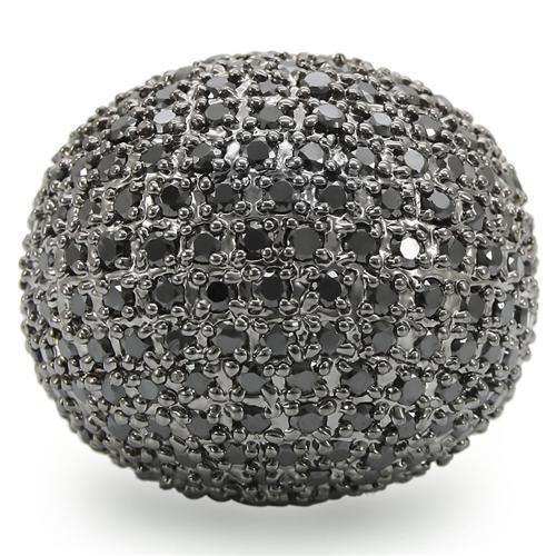 Alamode Rhodium + Ruthenium Brass Ring with AAA Grade CZ in Jet - Alamode - Flyclothing LLC