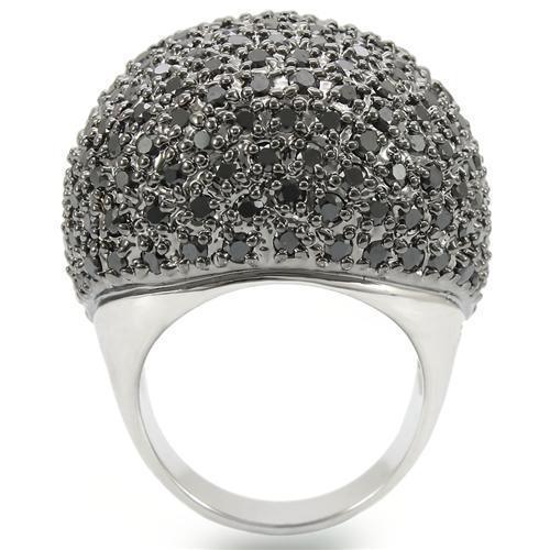 Alamode Rhodium + Ruthenium Brass Ring with AAA Grade CZ in Jet - Flyclothing LLC