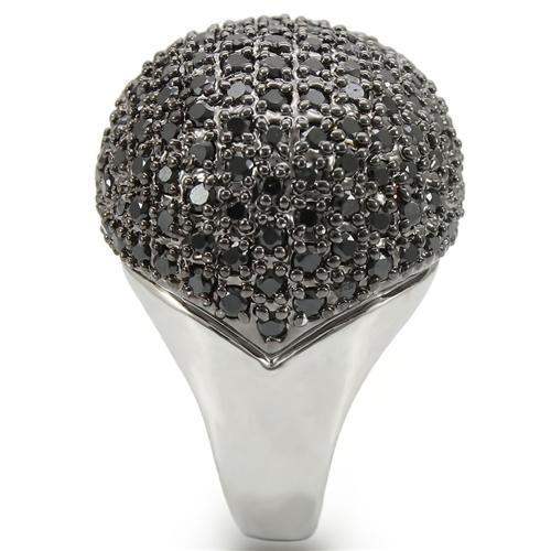 Alamode Rhodium + Ruthenium Brass Ring with AAA Grade CZ in Jet - Alamode - Flyclothing LLC
