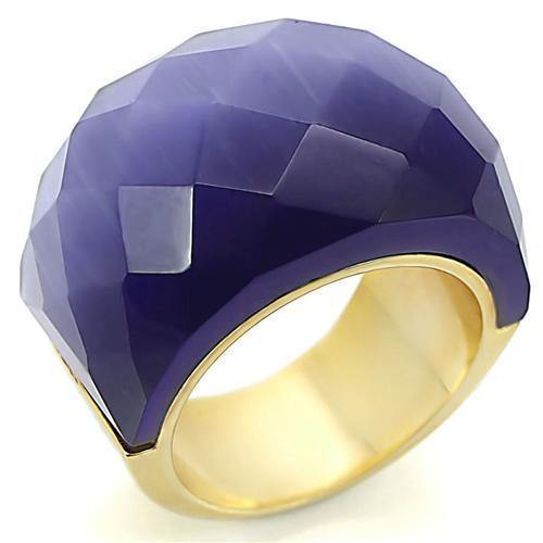 Alamode Gold Brass Ring with Semi-Precious Cat Eye in Montana - Alamode